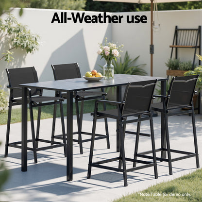 Set of 2 Outdoor Bar Stools Steel Dining Chairs Patio Furniture Garden Black