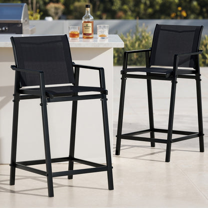 Set of 2 Outdoor Bar Stools Steel Dining Chairs Patio Furniture Garden Black