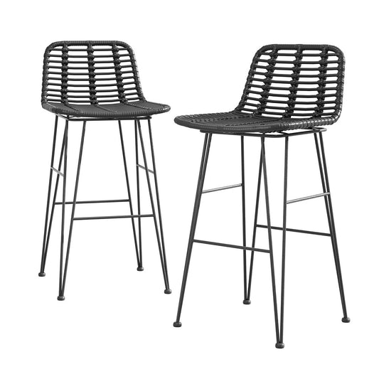 Set of 2 Outdoor Rattan Black Bar Stools