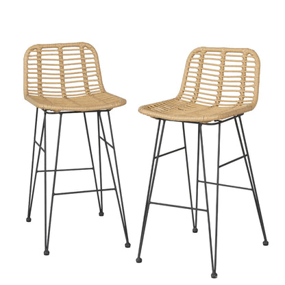 Set of 2 Outdoor Rattan Bar Stools - Nature