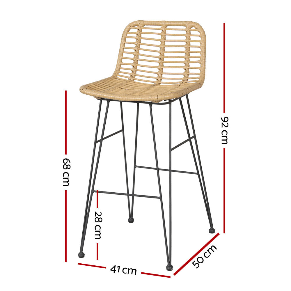 Set of 2 Outdoor Rattan Bar Stools - Nature