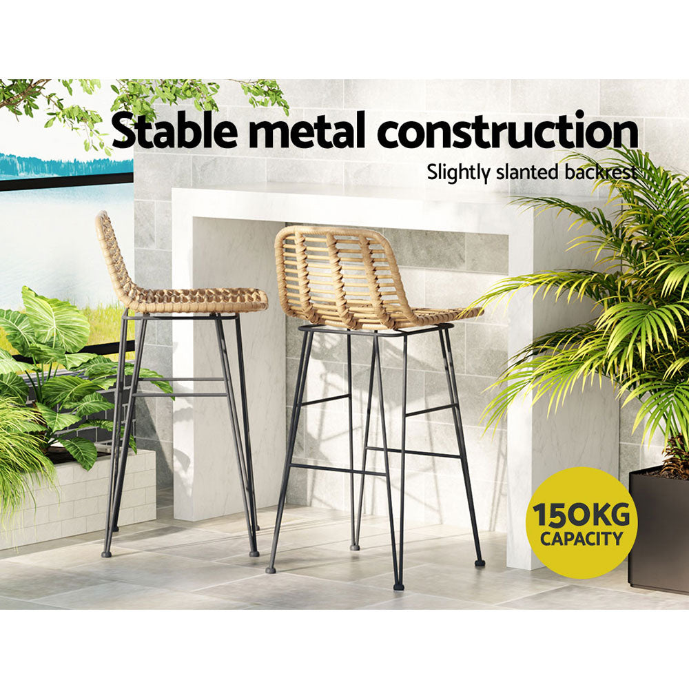 Set of 2 Outdoor Rattan Bar Stools - Nature