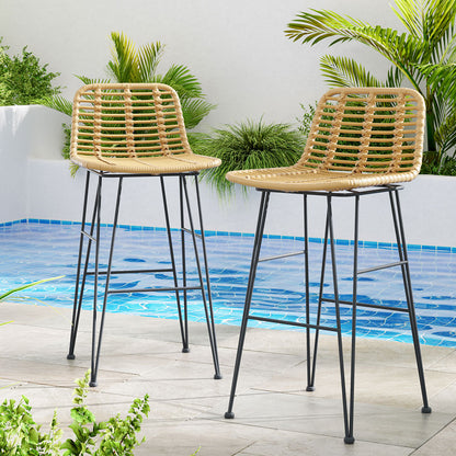 Set of 2 Outdoor Rattan Bar Stools - Nature