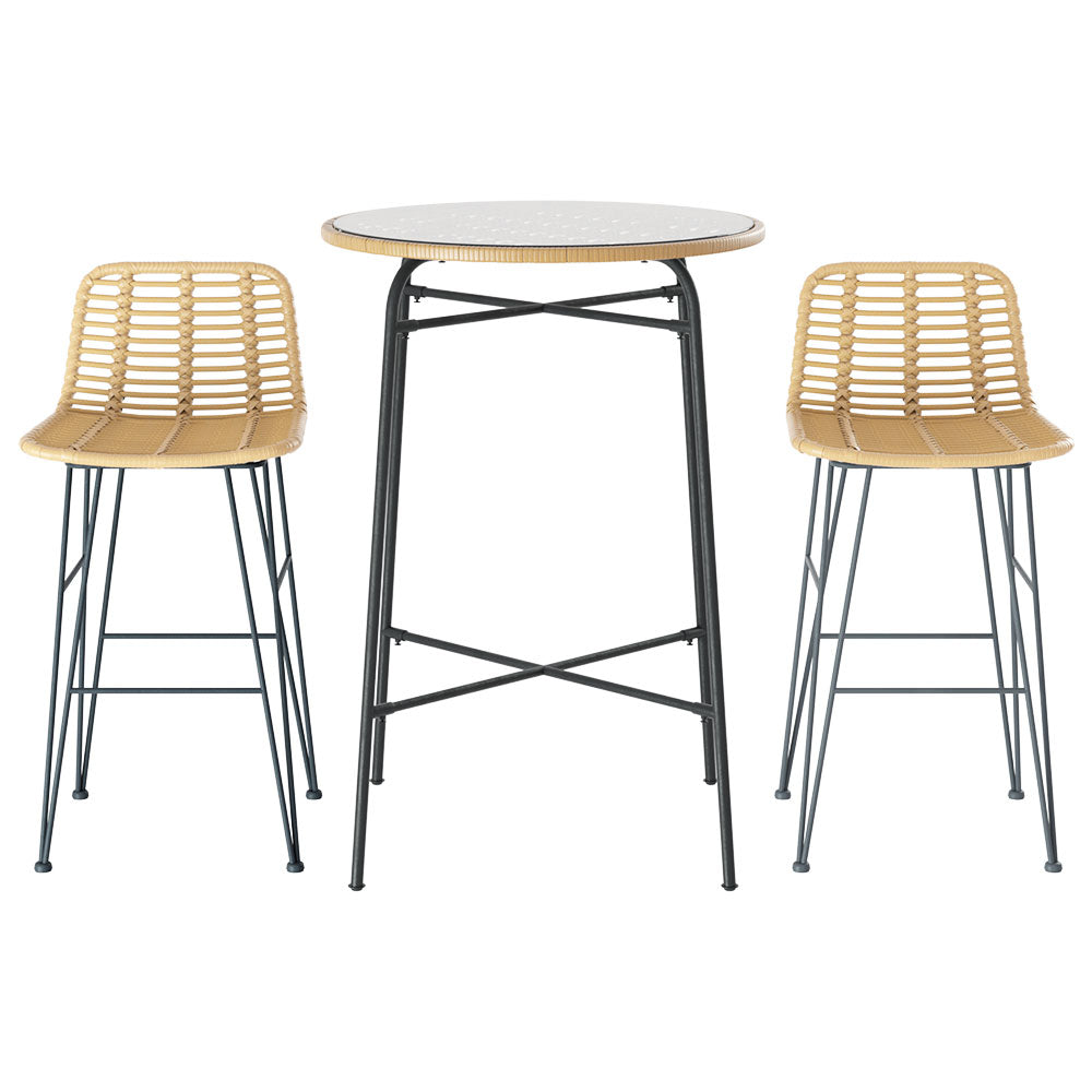 3 Piece Outdoor Bar Set Wicker Table Chairs Patio Bistro