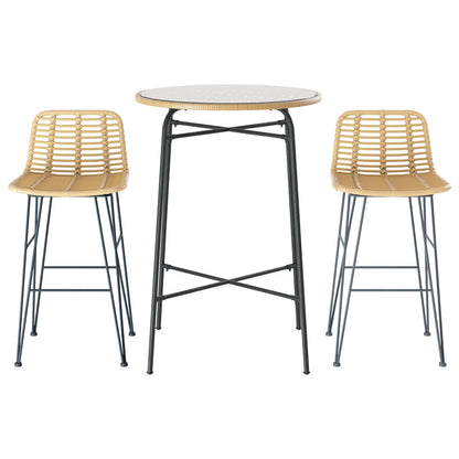 3 Piece Outdoor Bar Set Wicker Table Chairs Patio Bistro