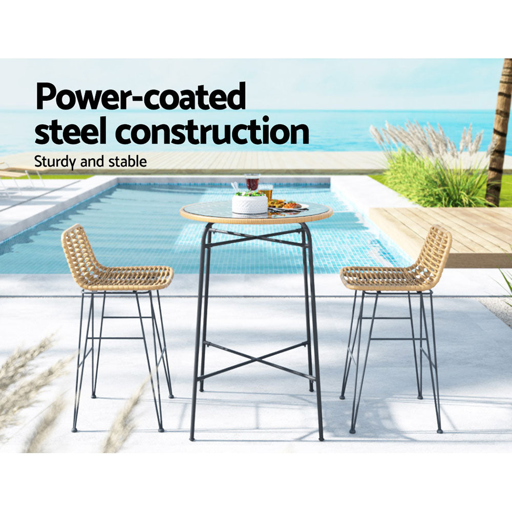 3 Piece Outdoor Bar Set Wicker Table Chairs Patio Bistro