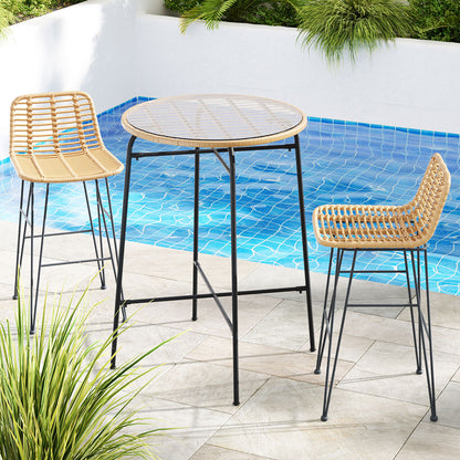 3 Piece Outdoor Bar Set Wicker Table Chairs Patio Bistro