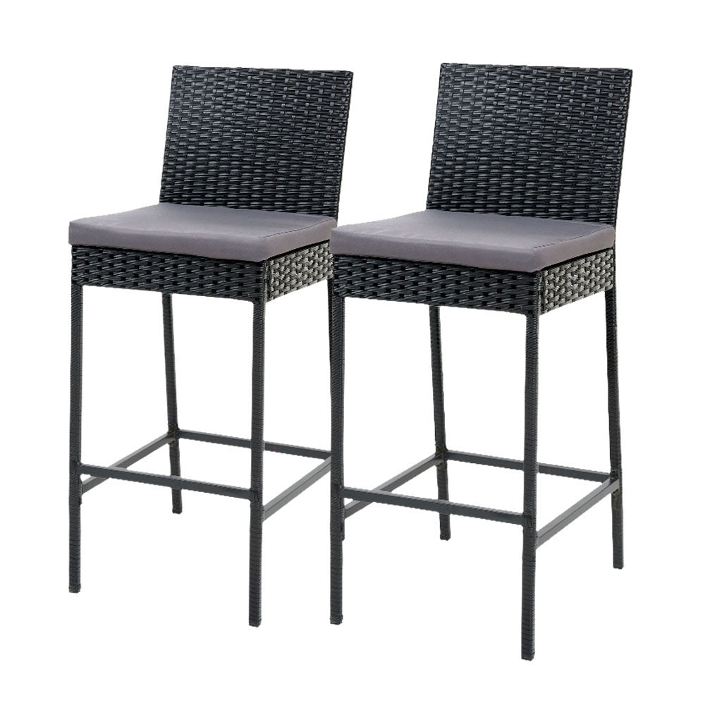 Set of 2 Outdoor Bar Stools Dining Chair Wicker Furniture