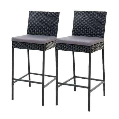 Set of 2 Outdoor Bar Stools Dining Chair Wicker Furniture