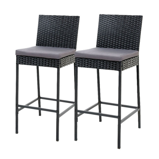Set of 2 Outdoor Bar Stools Dining Chair Wicker Furniture