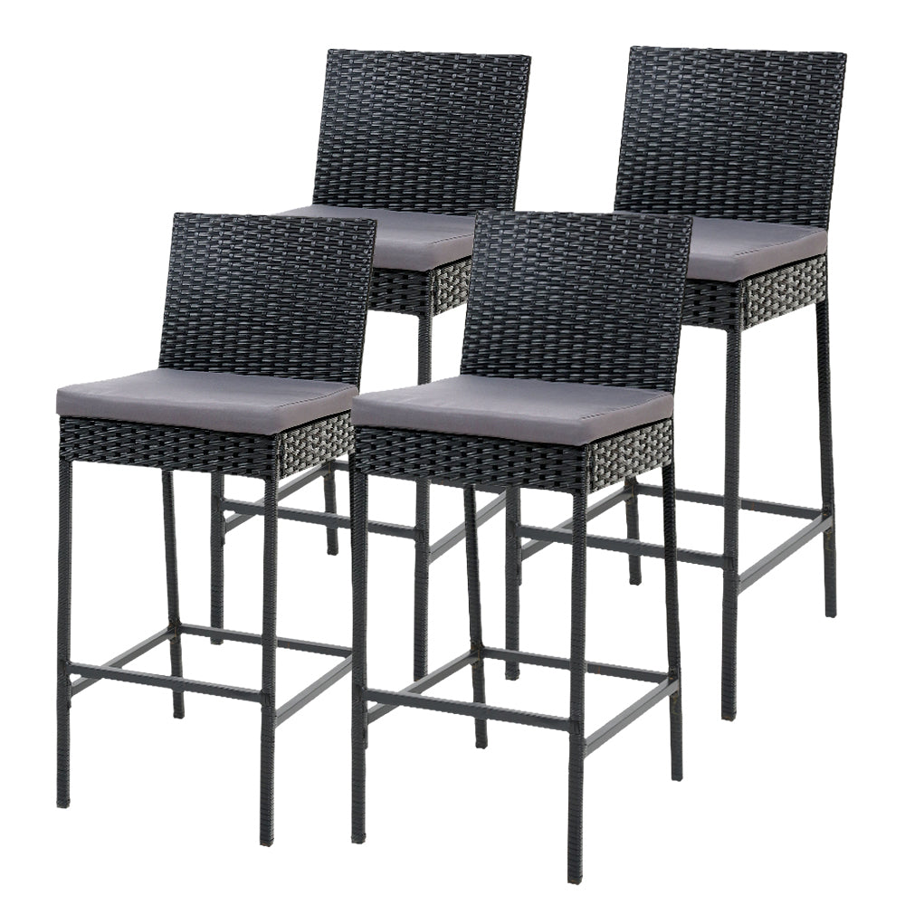 Set of 4 Outdoor Bar Stools Dining Chair Wicker Furniture