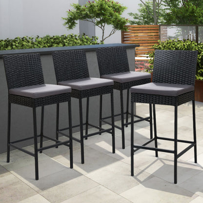 Set of 4 Outdoor Bar Stools Dining Chair Wicker Furniture