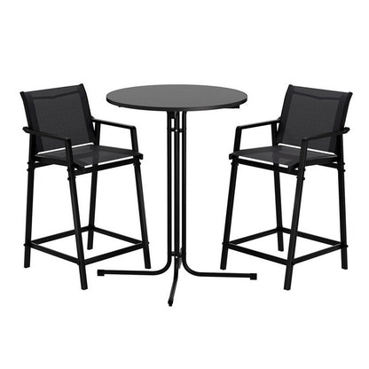 3PC Outdoor Bar Set Stools Dining Chairs Table Patio Furniture Bistro Set Steel Black