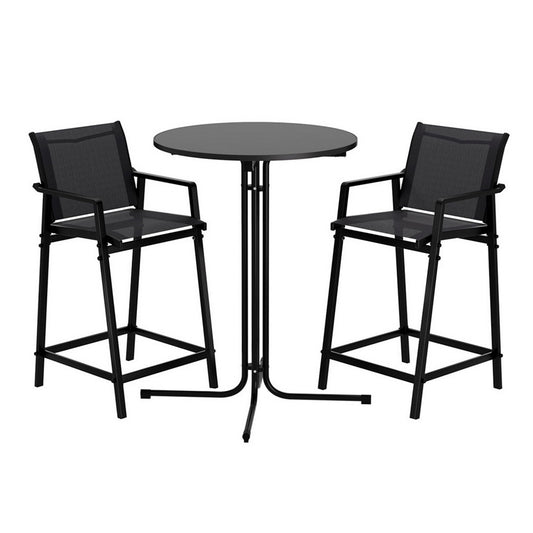 3PC Outdoor Bar Set Stools Dining Chairs Table Patio Furniture Bistro Set Steel Black