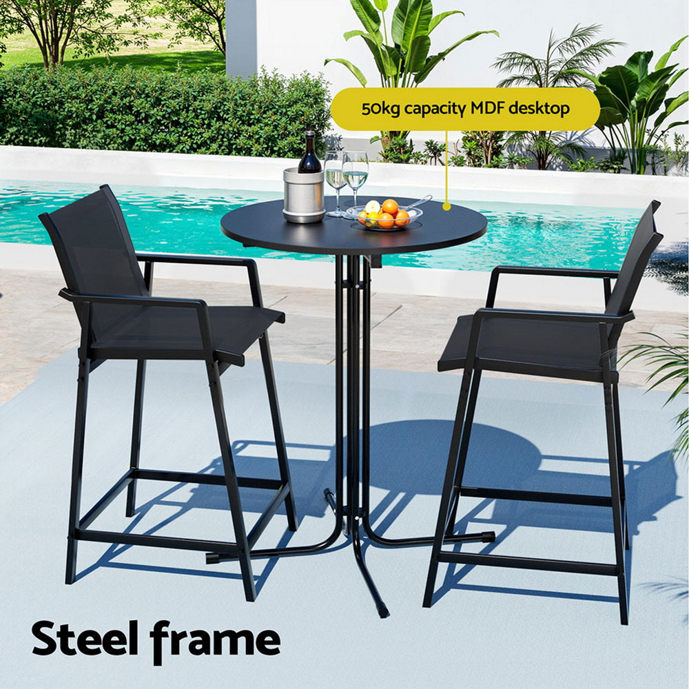 3PC Outdoor Bar Set Stools Dining Chairs Table Patio Furniture Bistro Set Steel Black
