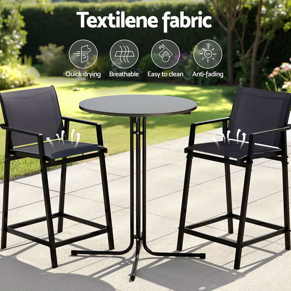 3PC Outdoor Bar Set Stools Dining Chairs Table Patio Furniture Bistro Set Steel Black