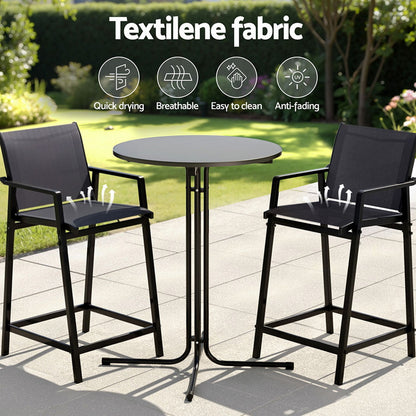 3PC Outdoor Bar Set Stools Dining Chairs Table Patio Furniture Bistro Set Steel Black