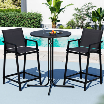 3PC Outdoor Bar Set Stools Dining Chairs Table Patio Furniture Bistro Set Steel Black