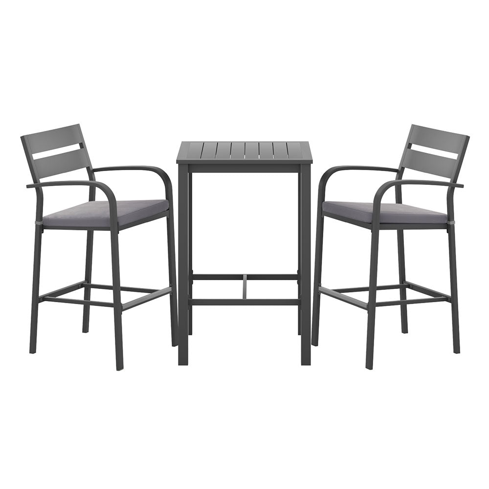 3 Piece Outdoor Bar Set Stools Dining Chairs Table Patio Aluminium Bistro Set Black