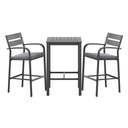 3 Piece Outdoor Bar Set Stools Dining Chairs Table Patio Aluminium Bistro Set Black
