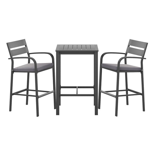 3 Piece Outdoor Bar Set Stools Dining Chairs Table Patio Aluminium Bistro Set Black