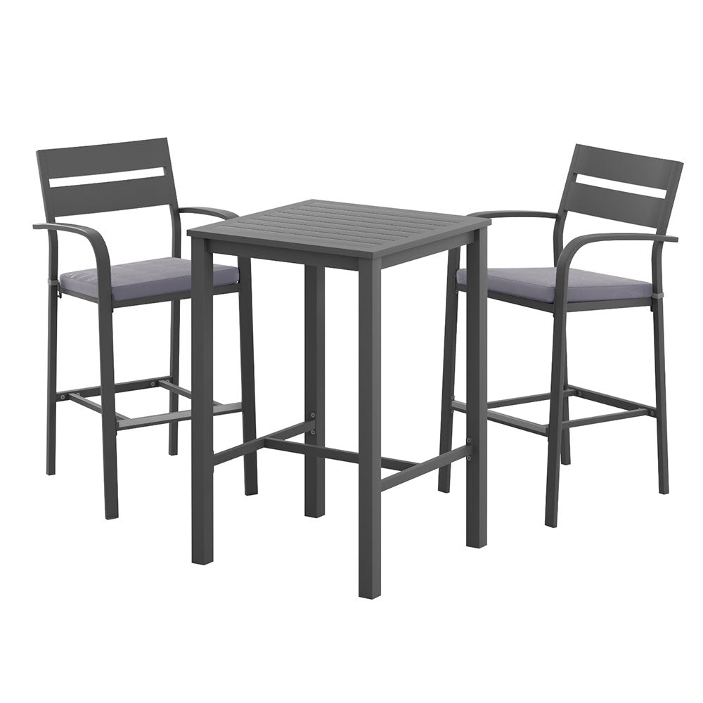 3 Piece Outdoor Bar Set Stools Dining Chairs Table Patio Aluminium Bistro Set Black