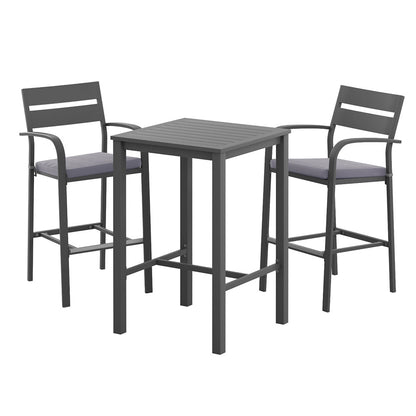 3 Piece Outdoor Bar Set Stools Dining Chairs Table Patio Aluminium Bistro Set Black