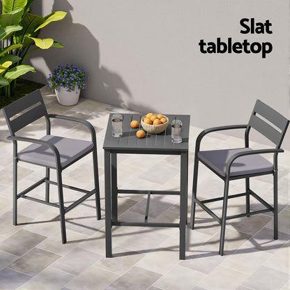 3 Piece Outdoor Bar Set Stools Dining Chairs Table Patio Aluminium Bistro Set Black