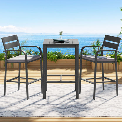 3 Piece Outdoor Bar Set Stools Dining Chairs Table Patio Aluminium Bistro Set Black