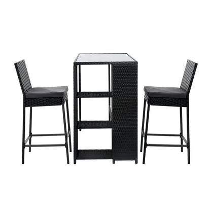 3 Piece Outdoor Wicker Bar Set Patio Dining Chairs Table Stools