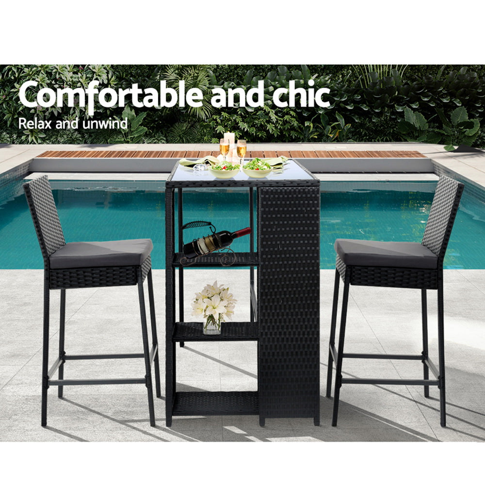 3 Piece Outdoor Wicker Bar Set Patio Dining Chairs Table Stools