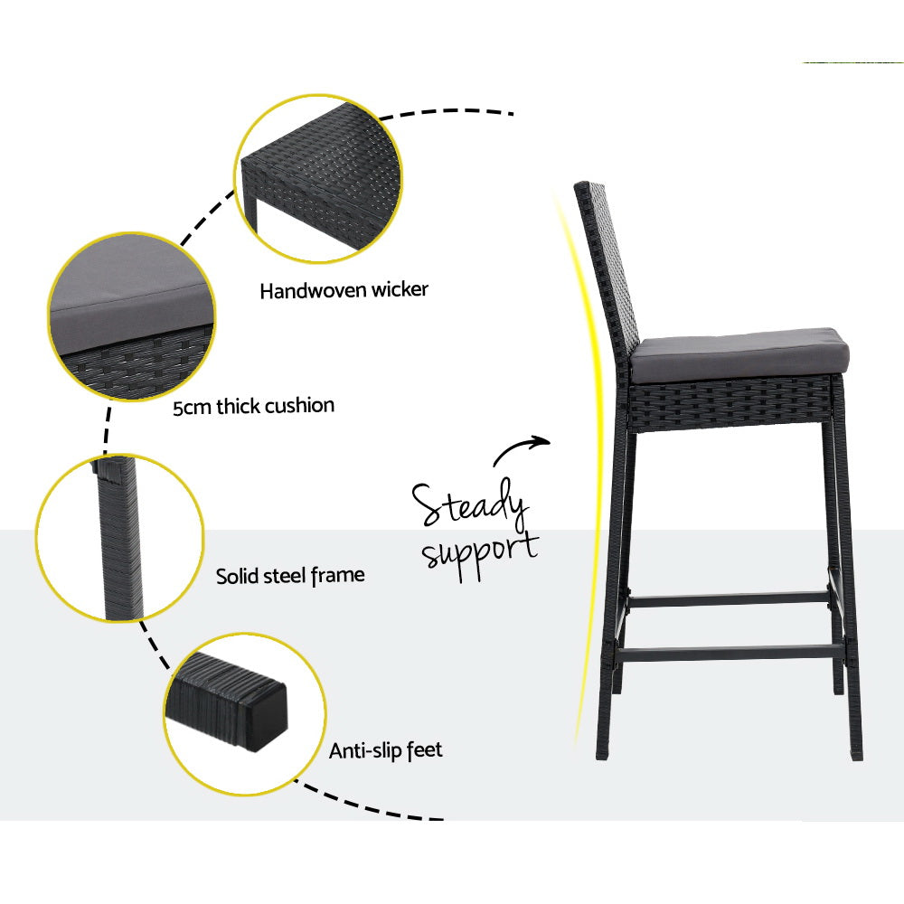 3 Piece Outdoor Wicker Bar Set Patio Dining Chairs Table Stools