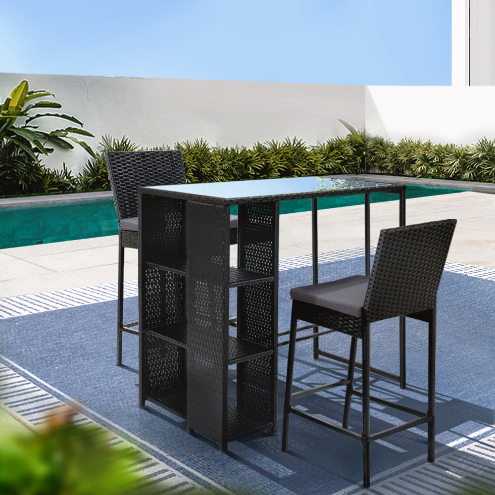 3 Piece Outdoor Wicker Bar Set Patio Dining Chairs Table Stools