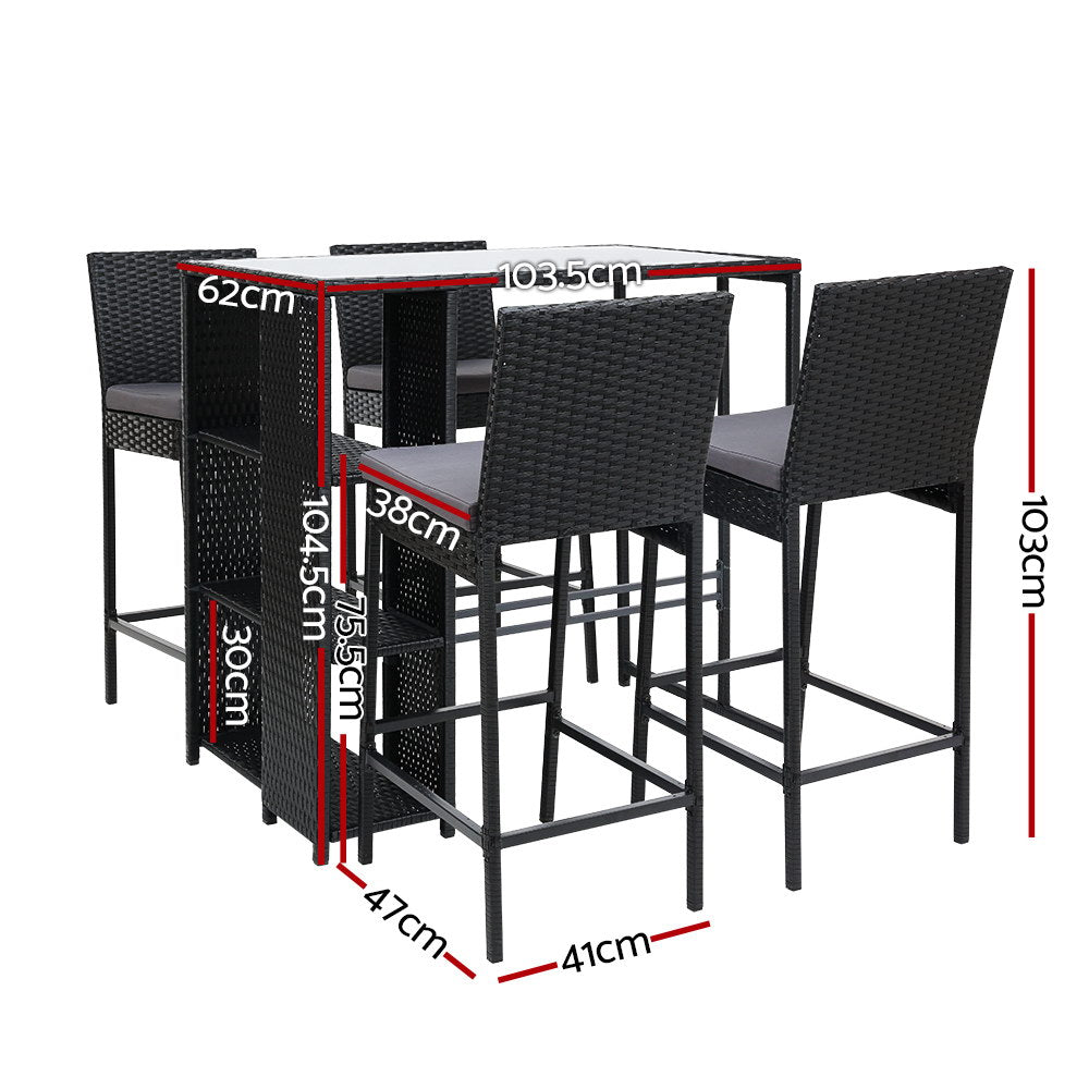 5 Piece Outdoor Wicker Bar Set