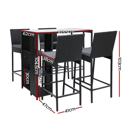 5 Piece Outdoor Wicker Bar Set