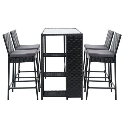 5 Piece Outdoor Wicker Bar Set