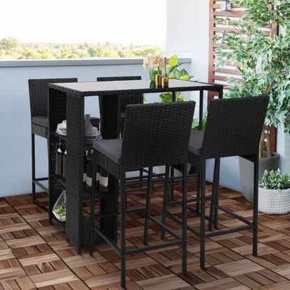 5 Piece Outdoor Wicker Bar Set