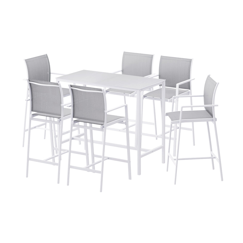 7PCS Outdoor Bar Set Stools Dining Chairs Table Patio Steel Bistro Set White