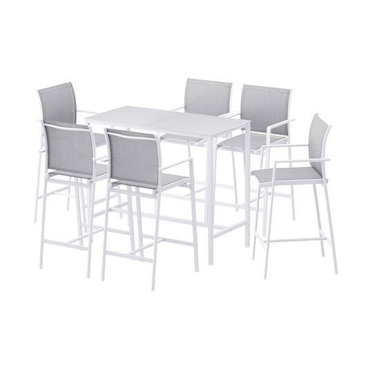 7PCS Outdoor Bar Set Stools Dining Chairs Table Patio Steel Bistro Set White