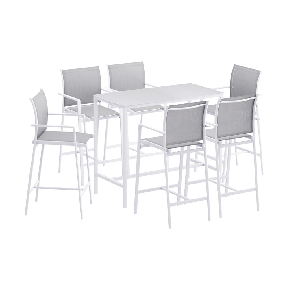 7PCS Outdoor Bar Set Stools Dining Chairs Table Patio Steel Bistro Set White