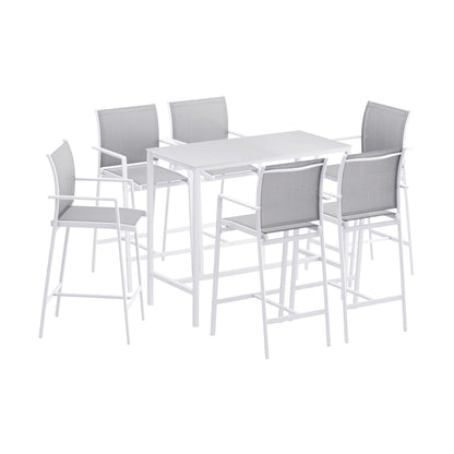 7PCS Outdoor Bar Set Stools Dining Chairs Table Patio Steel Bistro Set White