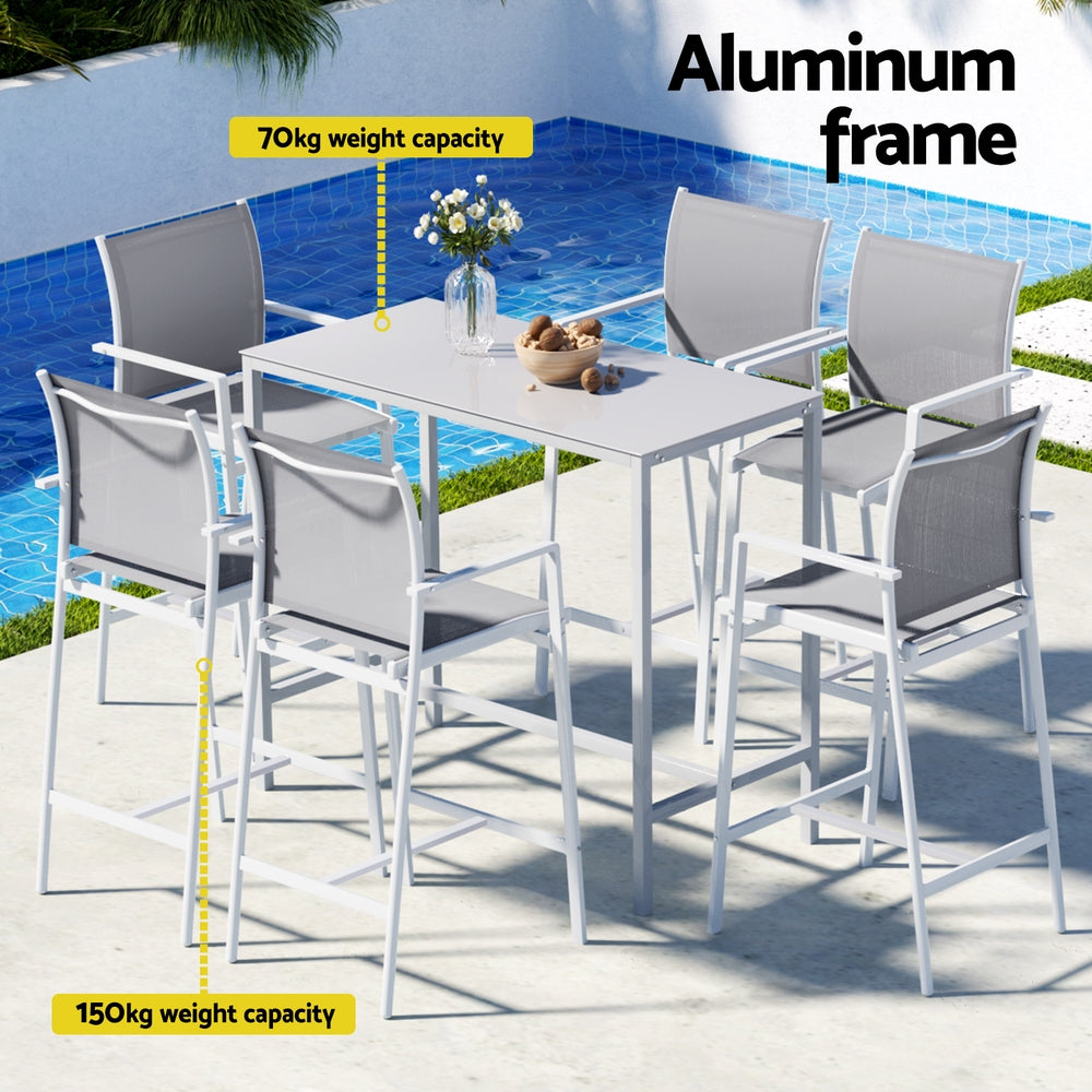 7PCS Outdoor Bar Set Stools Dining Chairs Table Patio Steel Bistro Set White