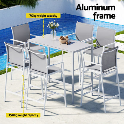 7PCS Outdoor Bar Set Stools Dining Chairs Table Patio Steel Bistro Set White