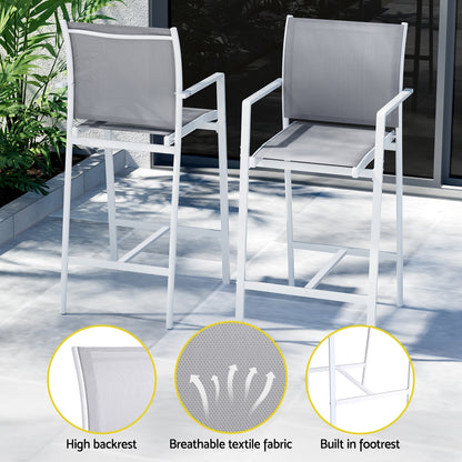 7PCS Outdoor Bar Set Stools Dining Chairs Table Patio Steel Bistro Set White