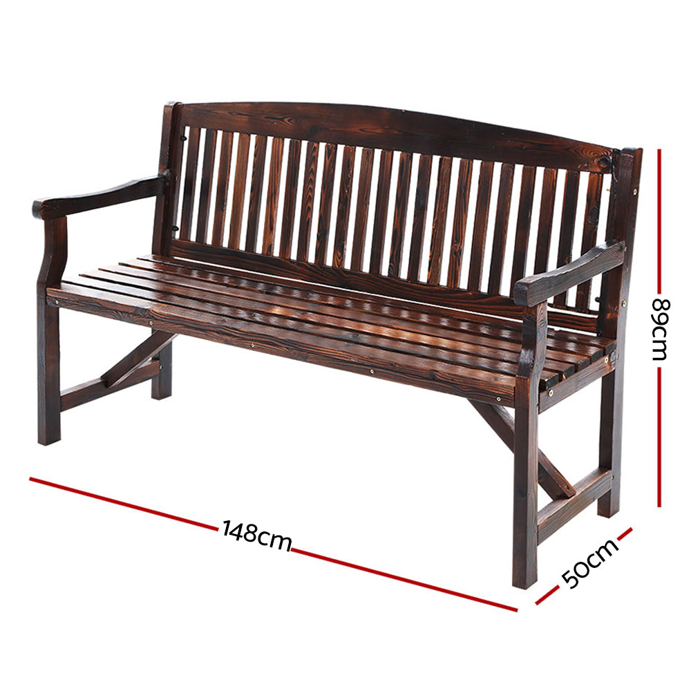 5FT 3 Seat Outdoor Garden Bench Wooden Chair Patio Furniture Charcoal