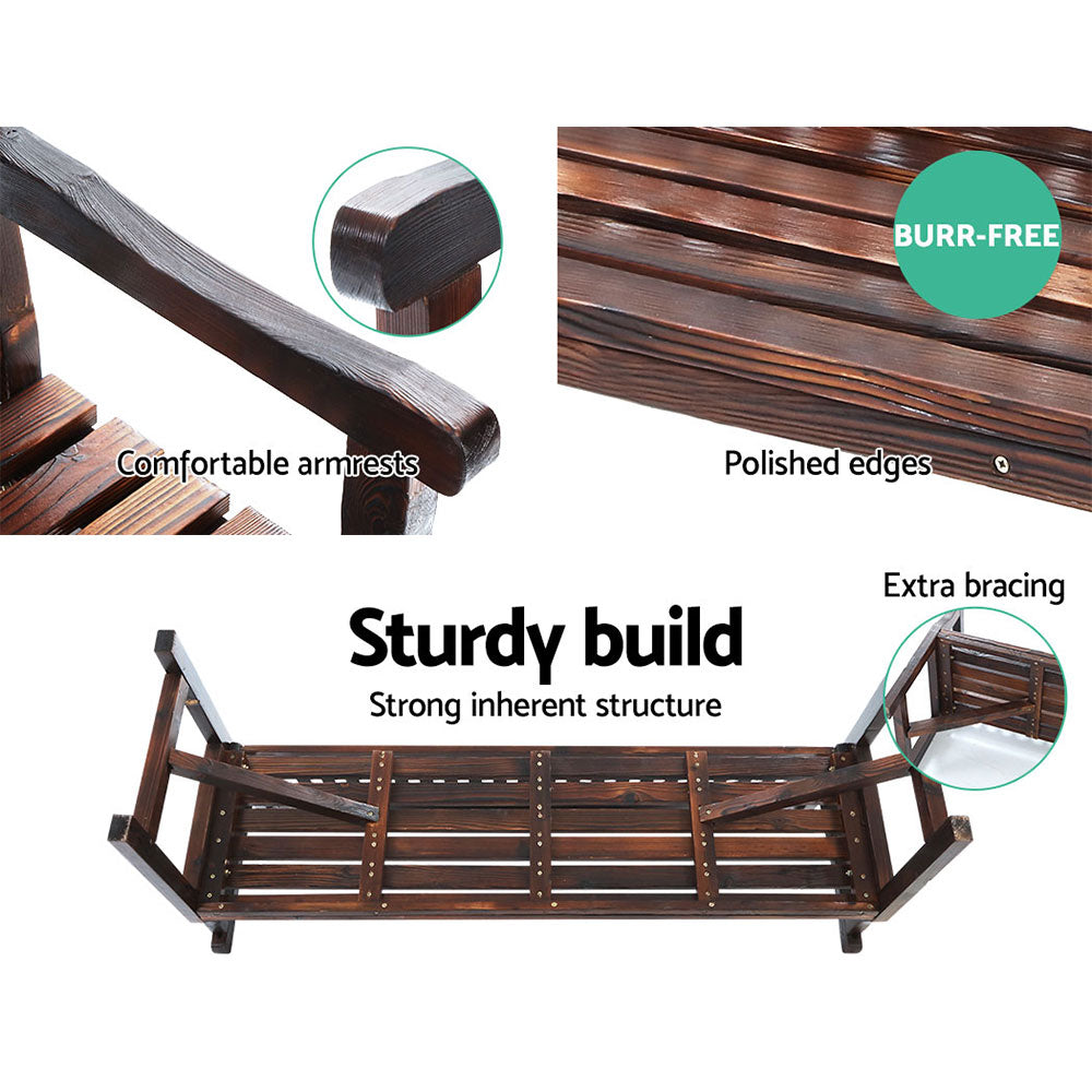 5FT 3 Seat Outdoor Garden Bench Wooden Chair Patio Furniture Charcoal