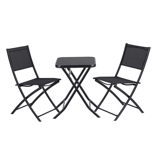 Outdoor Bistro Set Folding Table and Chairs Patio Furniture Garden Steel Black