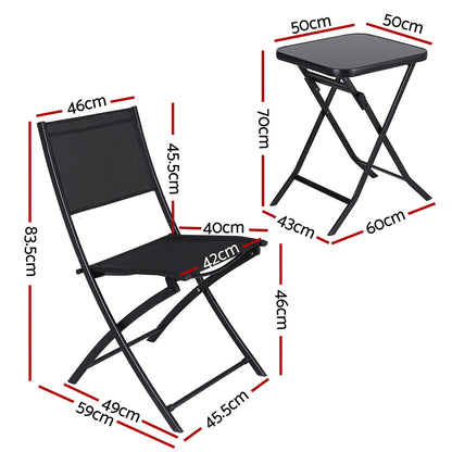 Outdoor Bistro Set Folding Table and Chairs Patio Furniture Garden Steel Black