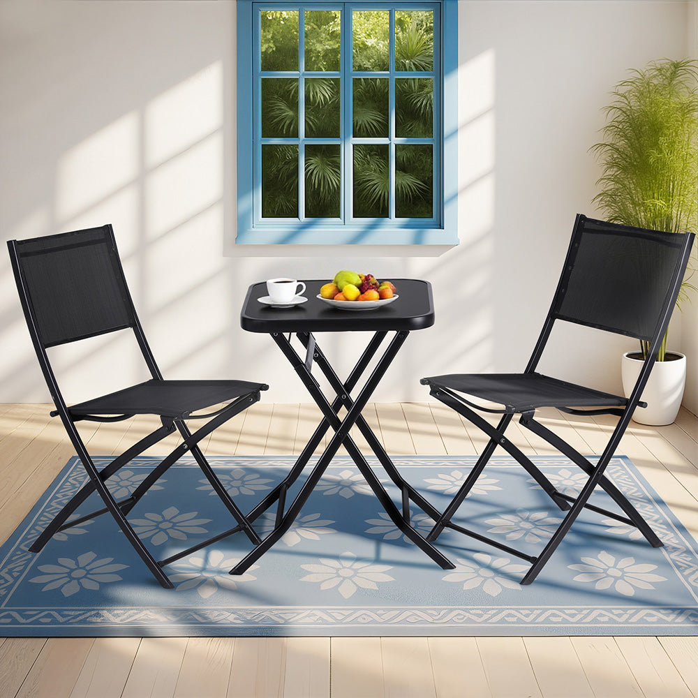 Outdoor Bistro Set Folding Table and Chairs Patio Furniture Garden Steel Black