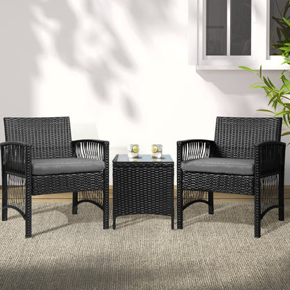 3PC Outdoor Wicker Bistro Set - Black